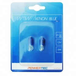 2x Xenon Blue W5W T10 12V 5W Powertec Wedge Bulb Set Blister PTZXB12-02B