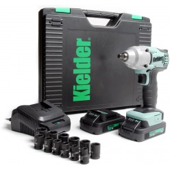 Kielder KWT-002-23 18V 3/8" 220Nm Impact Wrench, 2x2.0Ah Li-ion Battery With 12pc Sockets, Charger & Carry Case (Cover)